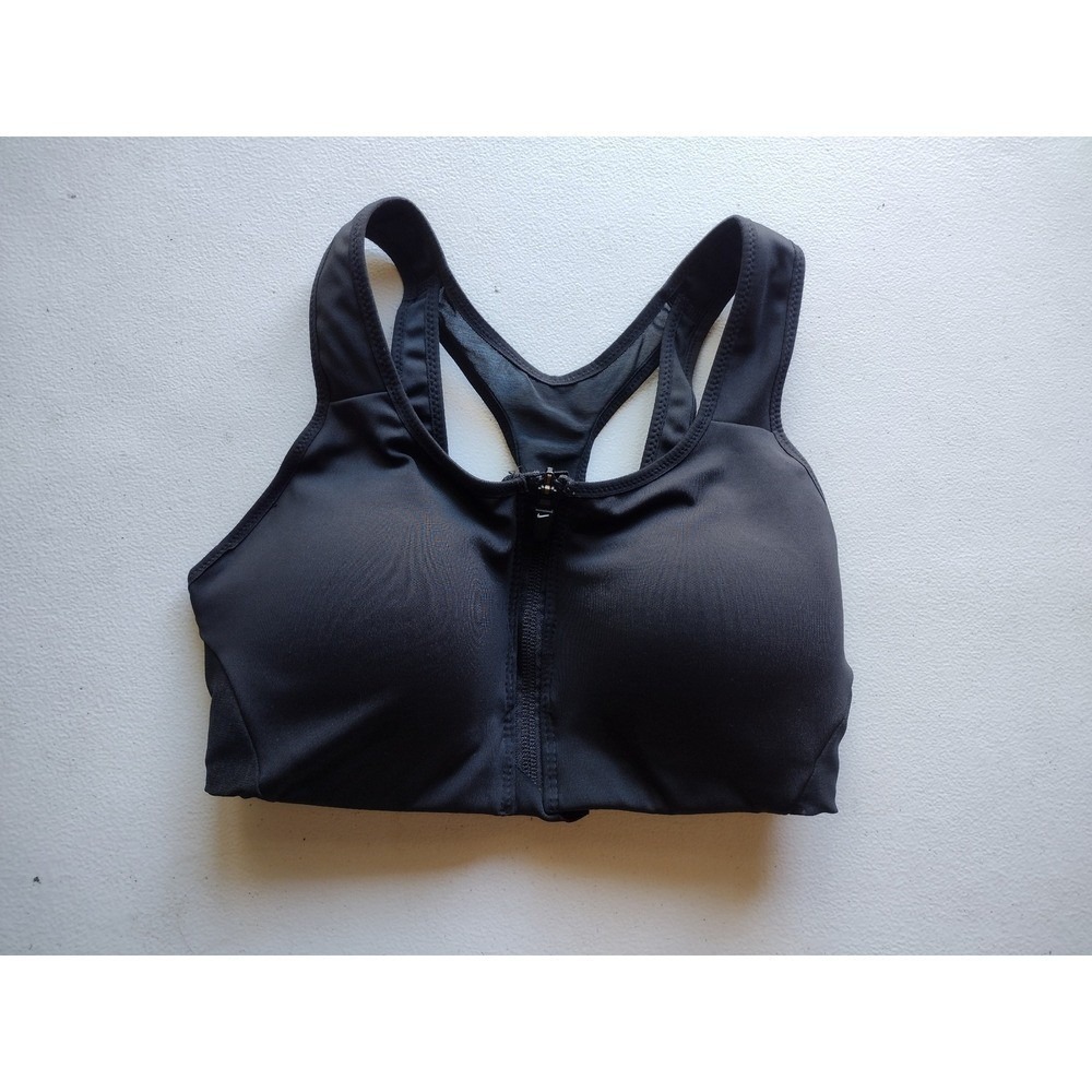 Nike Medium Impact Zip Front Sports Bra Black Y Back Comfort Activewear
